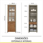 Cristaleira Camponesa 100% 1 Gaveta 2 Portas 66cmx221,5cm Mdf