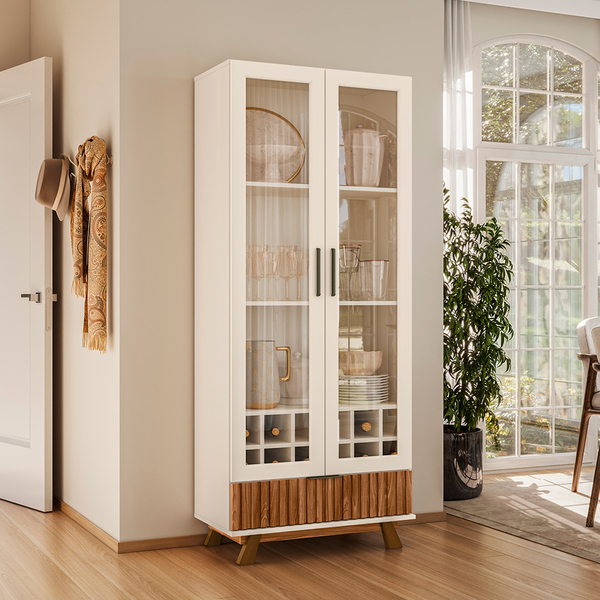 Cristaleira Com 02 Portas De Vidro E 01 Gaveta Gênesis Cinamo