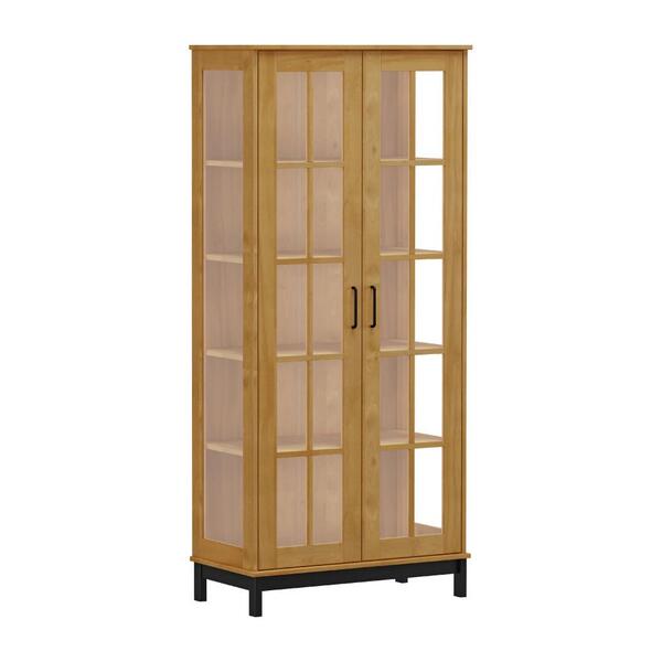 Cristaleira Com 2 Portas Em Madeira Maciça - Carvalho/preto