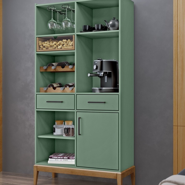 Cristaleira Com Adega 1 Porta 3 Gavetas Milão -  Verde/freijó