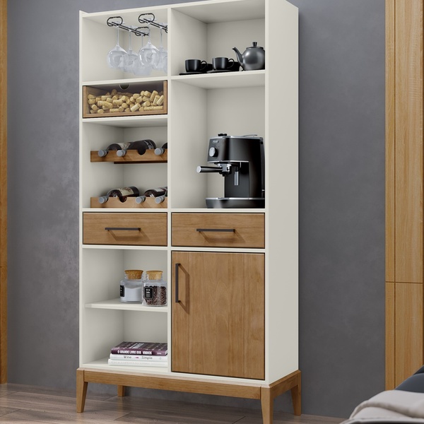 Cristaleira Com Adega 1 Porta 3 Gavetas Milão - Off White/fre