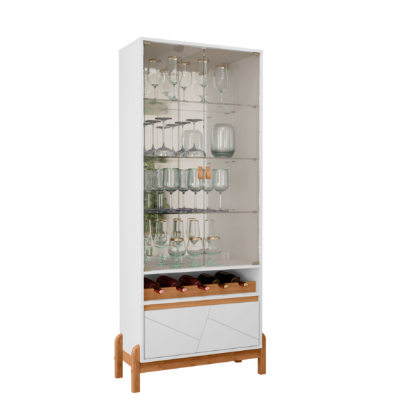 Cristaleira Com Adega 2 Portas De Vidro Puxador Em Couro Sala