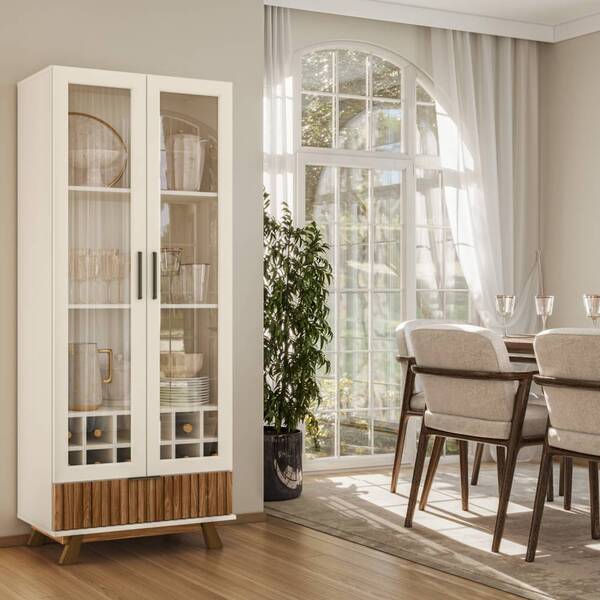 Cristaleira Com Adega Ester 2 Portas 1 Gaveta Mel Off White B