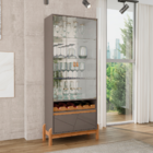 Cristaleira Com Espelho 2 Portas London Cinza Pérola Cedro