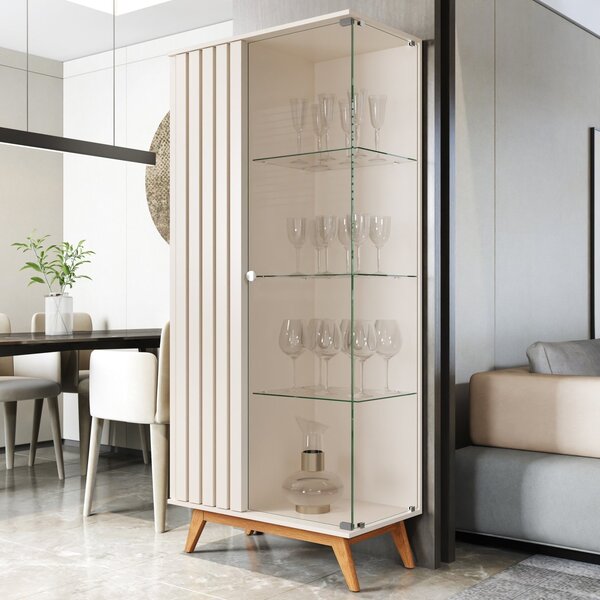 Cristaleira Com Lateral E Porta Ripada Jb Açaí Vidro Temp 4mm