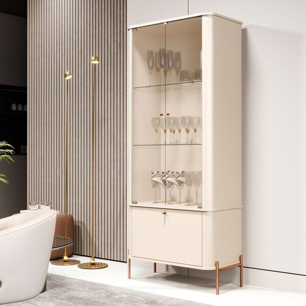 Cristaleira Curva 3 Prateleiras E Portas Em Vidro Puxador E P