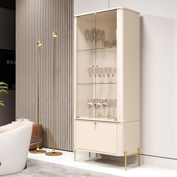 Cristaleira Curva 3 Prateleiras E Portas Em Vidro Puxador E P