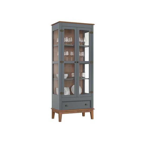 Cristaleira De Madeira Maciça 2 Portas + 1 Gaveta Cinza - fun