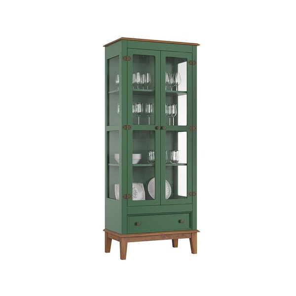 Cristaleira De Madeira Maciça 2 Portas + 1 Gaveta Verde