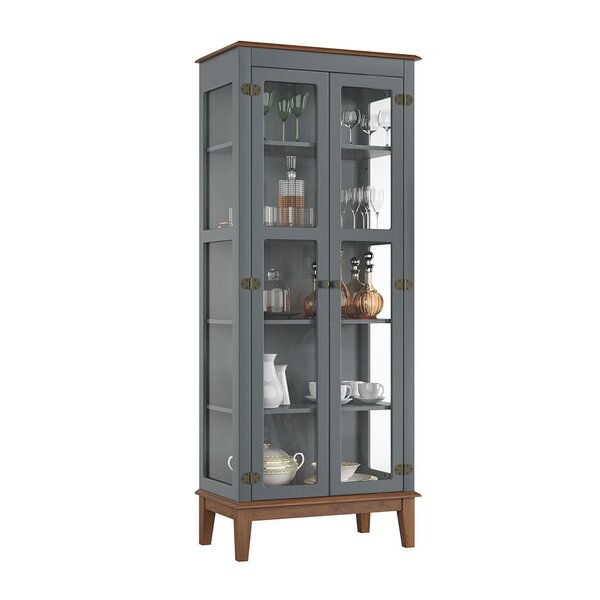 Cristaleira De Madeira Maciça 2 Portas Cinza