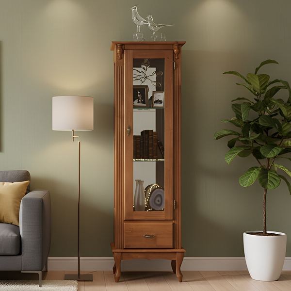 Cristaleira De Madeira Rústica 1 Porta 1 Gaveta com Espelho N