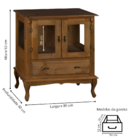 Cristaleira De Madeira Rústica 2 Portas 1 Gaveta Espelho Vidr