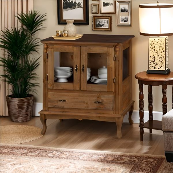 Cristaleira De Madeira Rústica 2 Portas 1 Gaveta Espelho Vidr