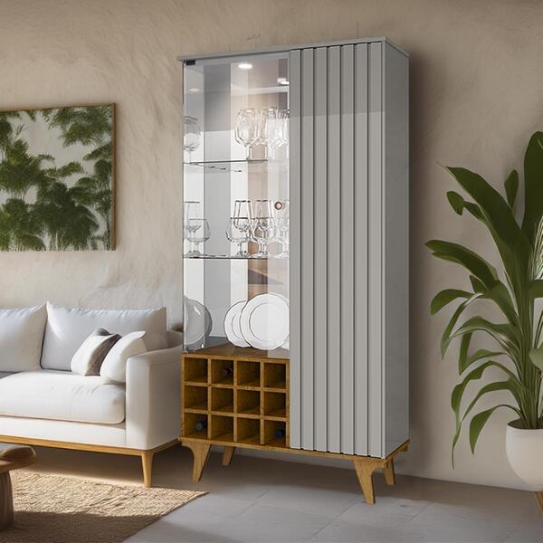 Cristaleira De Vidro 2 Portas Led Ripado Off White Naturalle