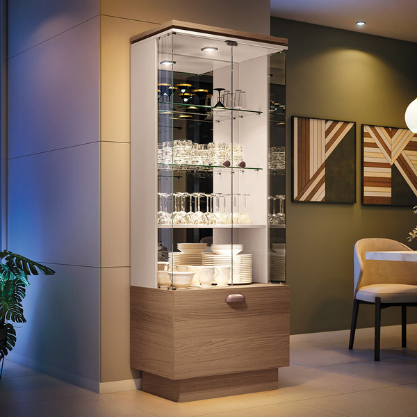 Cristaleira De Vidro Com Espelho River Castanho/off White H01