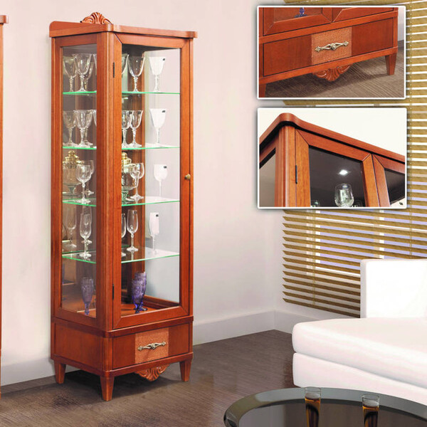 Cristaleira De Vidro E Madeira 1 Porta - Jaspe Montanhês