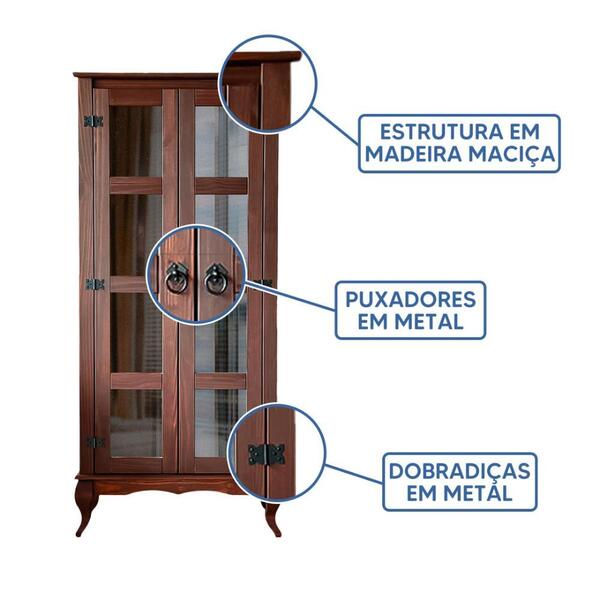 Cristaleira Duas Portas Madeira Maciça Rústica D113 Shop Jm