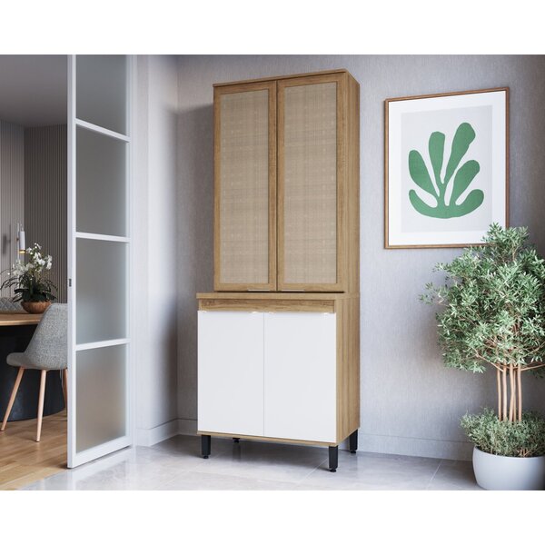 Cristaleira Duplo Tela 4 Portas 80x215cm Paola  Mel/branco Br