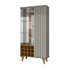 Cristaleira Elba Ripado Real Portas De Vidro Pés De Madeira M