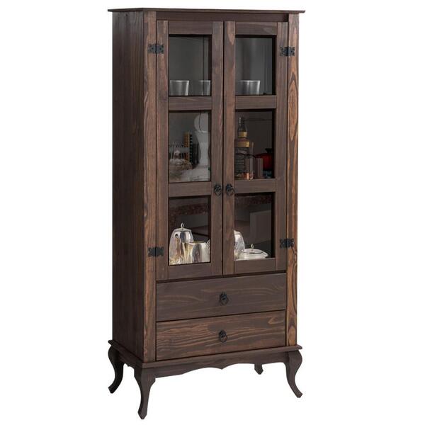 Cristaleira Em Madeira Maciça Com 2 Portas E 2 Gavetas