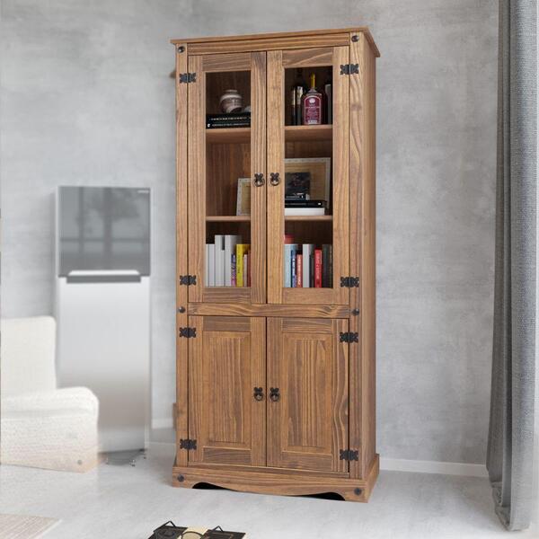 Cristaleira Estante 2 Portas Vidro Madeira Maciça Nevada