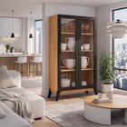 Cristaleira Estante Duas Portas De Vidro Pés Em Madeira Maciç