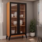 Cristaleira Estante Duas Portas De Vidro Pés Em Madeira Maciç