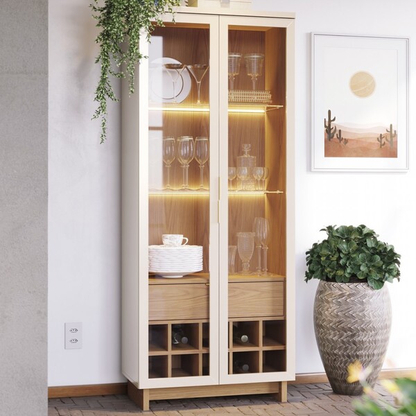 Cristaleira Guanabara 2 Portas 1 Gaveta Off White/freijó - Co