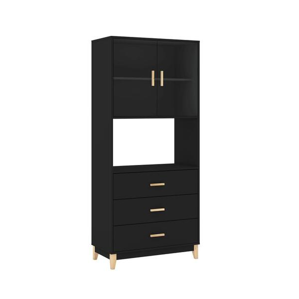 Cristaleira Legno 3 Gavetas E 2 Portas De Vidro Preto