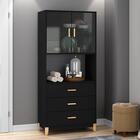 Cristaleira Legno 3 Gavetas E 2 Portas De Vidro Preto