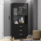 Cristaleira Legno 3 Gavetas E 2 Portas De Vidro Preto