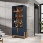 Cristaleira Lizz Azul Cobalto/cedro - Casa D Móveis