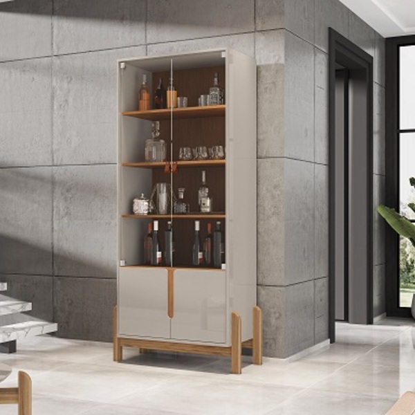 Cristaleira Lizz Off White/cedro - Casa D Móveis