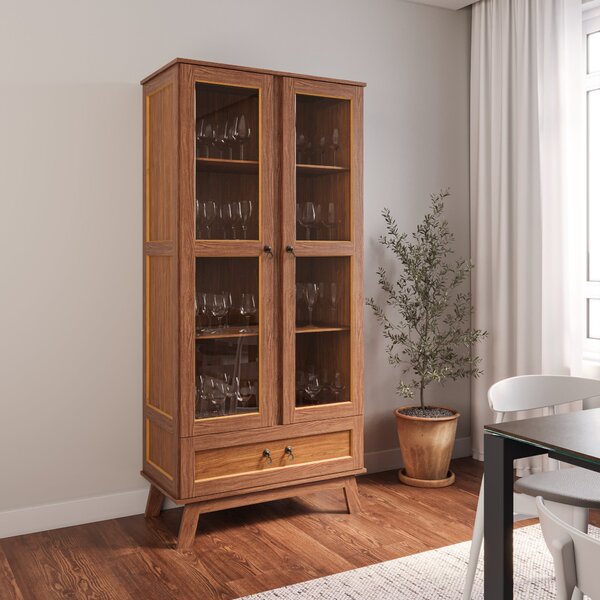 Cristaleira Madeira Maciça Pinus Com Hdf Porta De Vidro Retrô