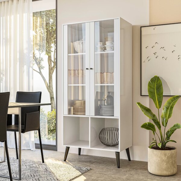 Cristaleira Modular 2 Portas Pés Palito Prisma Yescasa Branco