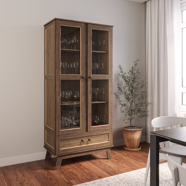 Cristaleira Pinus 1 Gaveta 2 Portas Com Vidro 88cmx185,5cm Ma