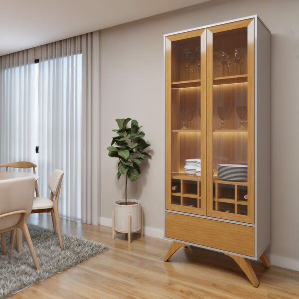 Cristaleira Reflecta 100% Mdf 2 Portas Pés Madeira Maciça Com