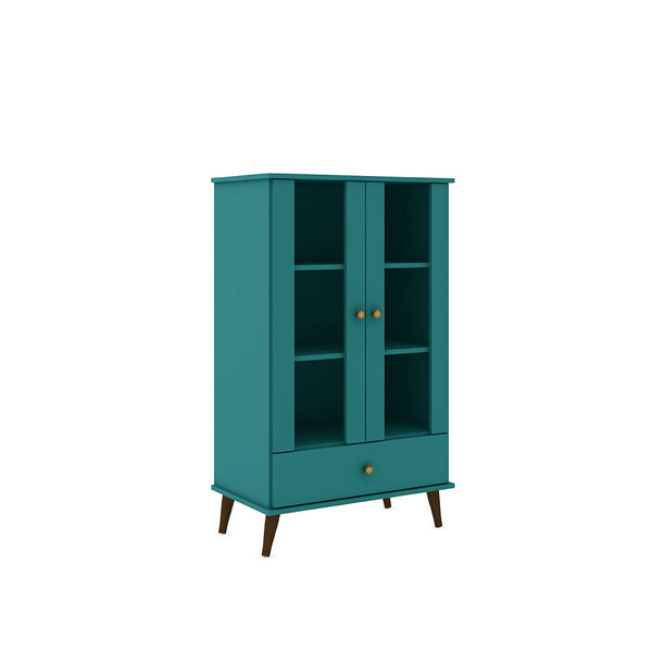 Cristaleira Retrô 2 Portas Com Vidro 1 Gaveta Turquesa Movelb