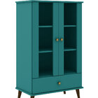 Cristaleira Retrô 2 Portas Com Vidro 1 Gaveta Turquesa Movelb