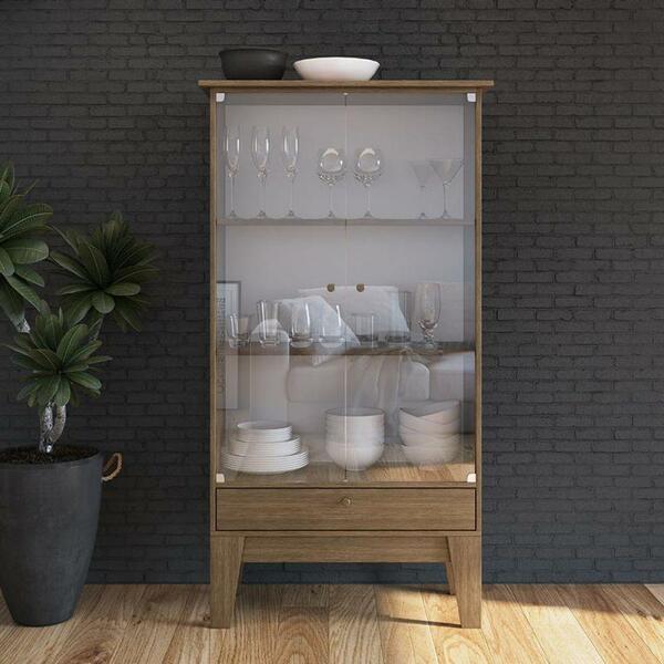 Cristaleira Retro 3 Portas De Vidros 3 Prateleiras Ameixa