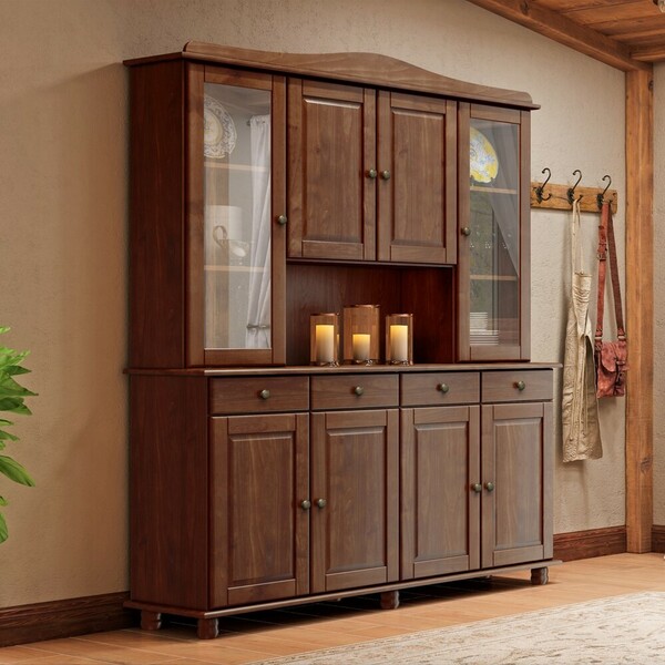 Cristaleira Retrô 8 Portas E 4 Gavetas Em Madeira Maciça Rubi