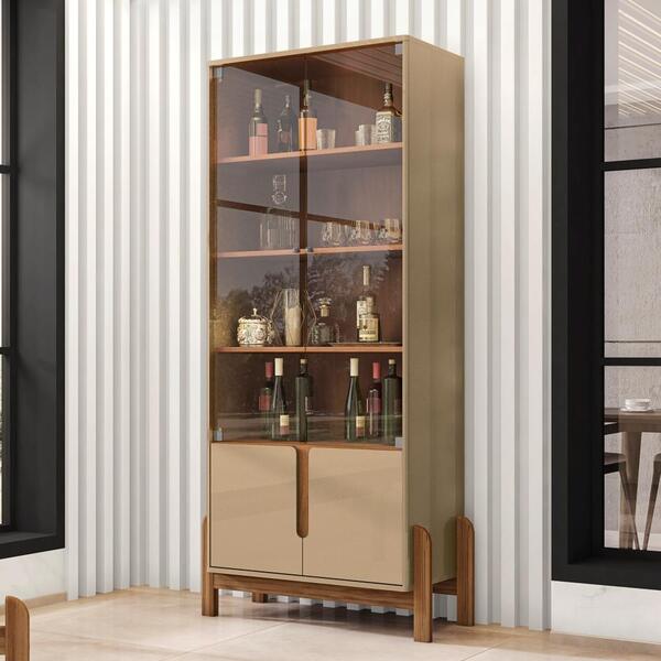 Cristaleira Retrô Cherie Champagne Cedro 2 Portas De Vidro