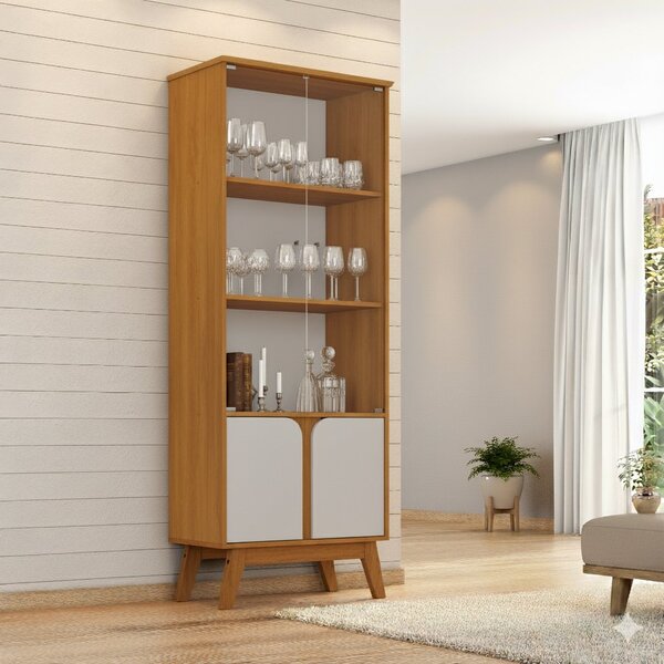 Cristaleira Retrô Madri 4 Portas 70cmx180cm Naturalle/off Whi