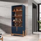 Cristaleira Retrô Paris Azul Cobalto Cedro 2 Portas