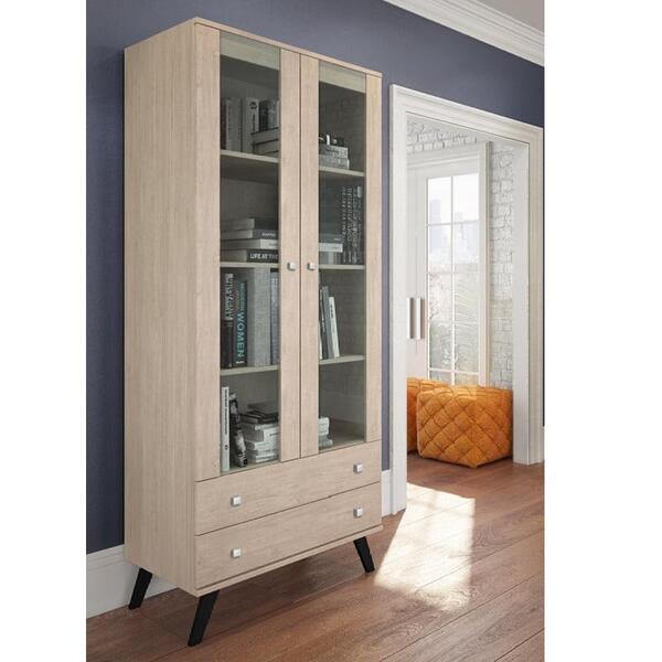 Cristaleira Retrô Patina 2 Portas De Vidro E 2 Gavetas