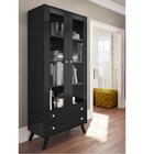 Cristaleira Retrô Preta 2 Portas De Vidro E 2 Gavetas