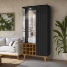 Cristaleira Ripada Com Led 1 Porta Vidro Espelho Preto Fosco