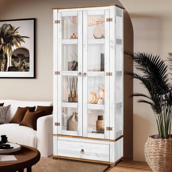 Cristaleira Rústica Madeira Maciça 2 Portas Vidro Lateral D10