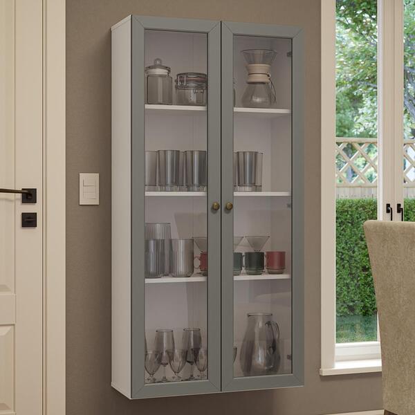 Cristaleira Suspensa 70 Cm 2 Portas De Vidro Branco/cinza Vik