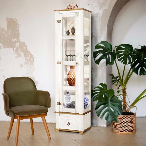 Cristaleira Torre Alta 01 Porta Vidro Lateral Madeira Maciça